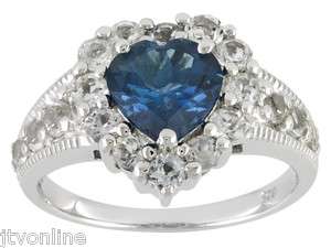 Heart Shape London Blue Topaz & White Topaz .925 Sterling Silver Ring 