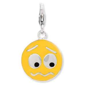   Sterling Silver Enameled Confused Face w/Lobster Clasp Charm Jewelry