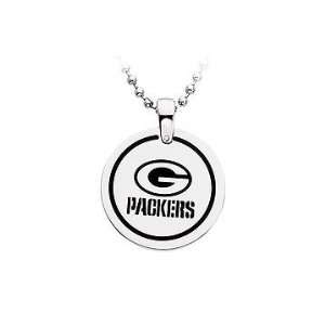 Stainless Steel Green Bay Packers Team Name and Logo Disc Pendant with 