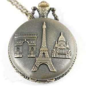  Paris Tower and Building Large Pocket Watch Necklace 