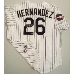 com Orlando El Duque Hernandez Signed White Sox Majestic Pinstripe 