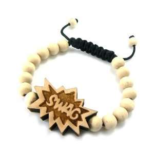  Natural 8mm Wooden Swag Shamballa Beaded Bracelet Jewelry