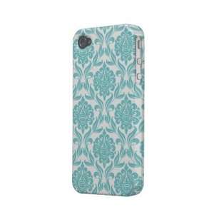  Aqua Damask Pattern Case mate Iphone 4 Cases: MP3 Players 