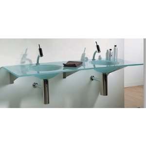   Rectangular Matte Glass Counter Top with Double Integrated Round Basin
