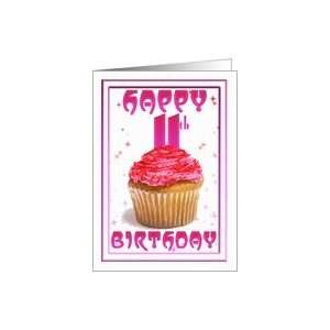    11th Birthday, cake stars pink, cup cake Card: Toys & Games