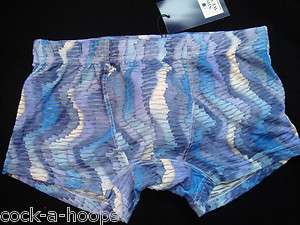   Graphic Blue Sheer Trunk Shorts Swimsuit 3 Sizes Semi See Thru  