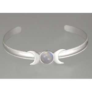   Triple Goddess Cuff Bracelet Accented with Genuine Rainbow Moonstone