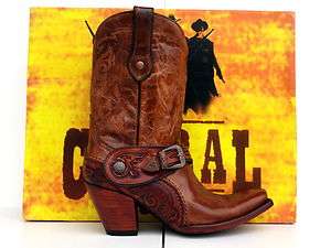 Corral Womens Saltillo Golden Harness Tooled Sole Cowgirl Boots  