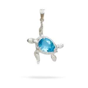  Sterling Silver Sea Turtle with Blue Topaz Jewelry