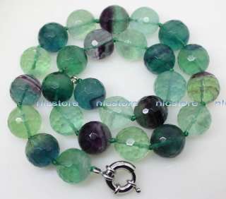 Natural carved 16 mm Fluorite round beads necklace  