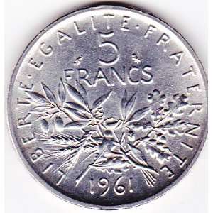  1961 France 5 Francs Silver Coin 