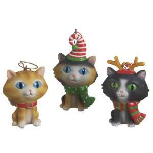  Big Head Cats Ornaments Set of 3 Assorted