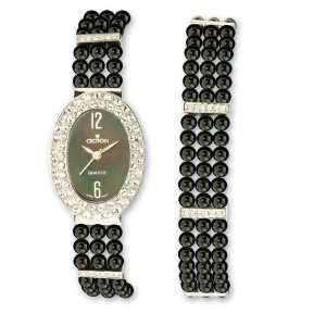  Croton Ladies Black Agate 24x35mm Watch & 7.5In Bracelet 
