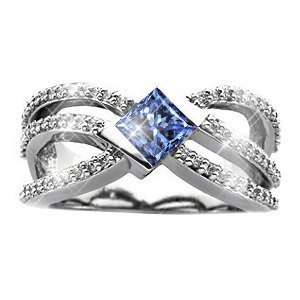  Crown Princess Cut Platinum Ring with Fancy Blue Diamond 3 