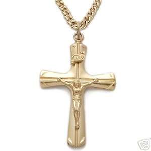    Large Mens Gold Over Sterling Silver Crucifix Necklace: Jewelry