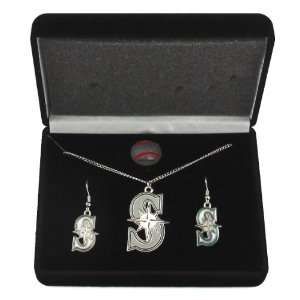 Seattle Marineers   MLB Earrings & Pendant Necklace Gift 