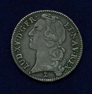 FRANCE  LOUIS XV  1760 N  1 ECU SILVER COIN, MONTPELLIER MINT, XF40