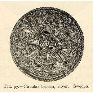  1892 Woodcut Costume Jewelry Pin Brooch Silver Sweden 