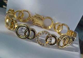  GRADUATED Polished & Pave Circle Links Gold ep Tennis Bracelet  