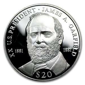  Liberia 2000 $20 Silver Proof Details James A. Garfield 