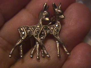 Germany sterling silver marcasite two fawn deer pin vtg  