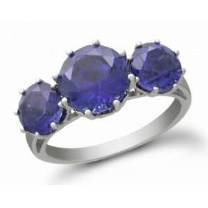  10k White Gold Created Blue Sapphire Ring, Size 6: Jewelry