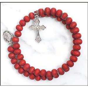  Rose Petal Wrap Style Rosary Bracelet with Dangle Crucifix 
