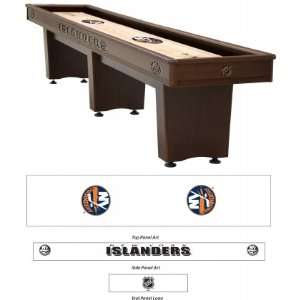SB9 CI 9 Cinnamon Finish Shuffleboard Table with New York Islanders 