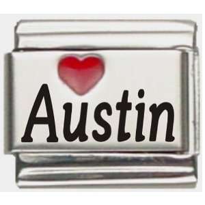  Austin Red Heart Laser Name Italian Charm Link Jewelry