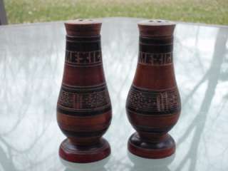   Carved Wooden Mexico Souvenir Salt & Pepper Shakers S&P Wood  