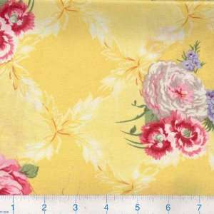  45 Wide Cottage Style Rose Trellis Yellow Fabric By The 