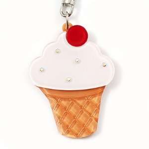    Yummy Strawberry Ice Cream Plastic Keyring (Cream & White) Jewelry