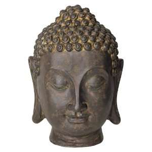  Rubbed Brown Finish Large Buddha Head Sculpture