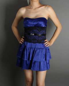 Lace Sash Tiered Ruffle Cocktail Prom Mini Dress R.BLUE  