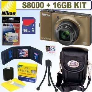  Nikon Coolpix S8000 14 MP Digital Camera (Bronze) + 16GB 