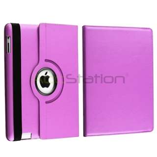 For iPad 2 32GB 2x Screen Guard+Purple 360° Rotation Magnetic Leather 
