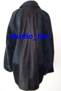   MARRAS Dark Blue Suede Leather Linen Deconstructed Coat M L  