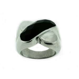  Stainless Steel Synthetic Onyx Cross Ring, Size 6: Jewelry