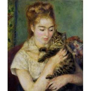 Oil Painting: Woman with a Cat: Pierre Auguste Renoir Hand Painted Art 