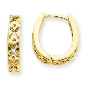  X Design Hinged Hoop Earrings in 14k Yellow Gold: Jewelry