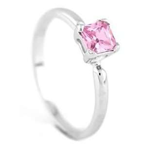   Silver Princess Cut October Pink Topaz Birthstone Child Ring: Jewelry