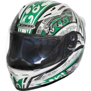 Xpeed Euphoria XF705 Street Racing Motorcycle Helmet   White/Green / X 