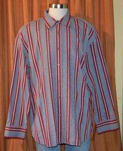 Robert Graham LONG SLEEVE GRAY RED EMBROIDERED STRIPE 100% COTTON 