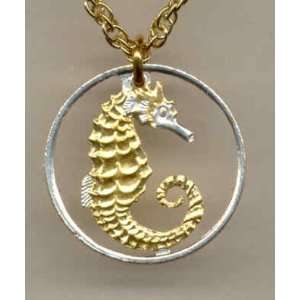   Cut out & 2 toned Singapore Seahorse   coin Necklace: Beauty