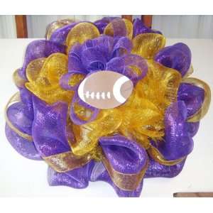  Deco Mesh Door Wreath purple and Gold with Football