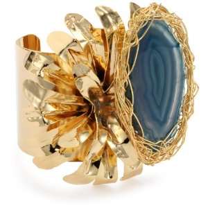   Kathy Flesch 24k Gold Plated Agate and Big Flower with Cuff Bracelet