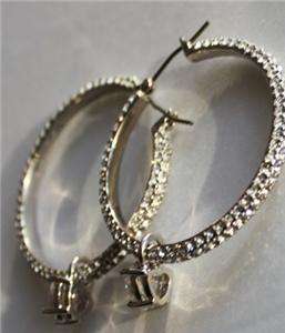 NWT Juicy Couture Sparkling SILVER CRYSTAL Large PAVE HOOP EARRINGS w 