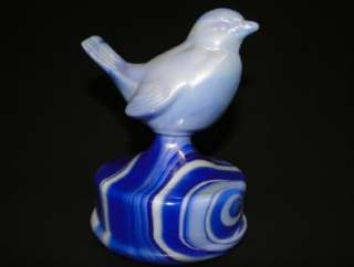 FENTON ART GLASS BLUE SLAG BIRD FIGURINE ON FONT RARE!  