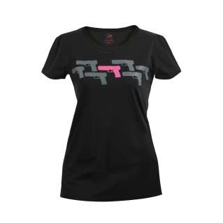 Womens Black T Shirt w/Pink Pistol, Girls and Guns 613902568457  