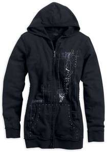   Davidson Womens PULL OVER HOODIE Zipper Front Black Studded SIZES New